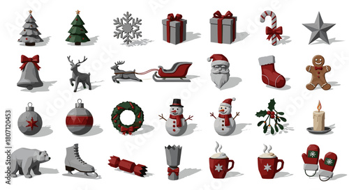 A collection of christmas themed icons including trees and ornaments