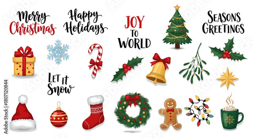 A festive christmas collection featuring traditional holiday decorations