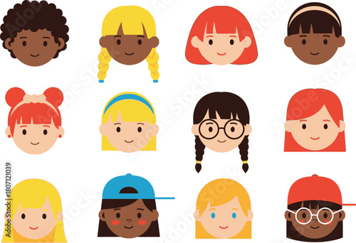  a collection of diverse children's avatar characters in a cartoon style. 