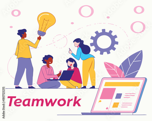 Diverse team collaborating on a project utilizing technology achieving a collective goal with a fresh idea