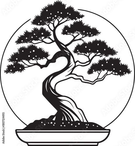 vector bonsai tree on black background