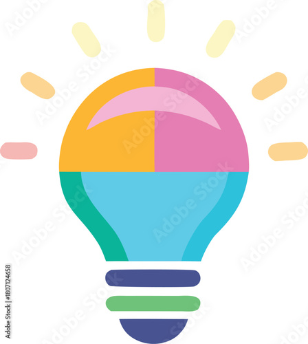 Colorful pastel minimalist light bulb icon.