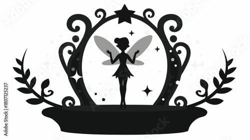 Enchanting fairy silhouette design with stars and elegant frame, perfect for magical branding, whimsical designs, and captivating storybooks