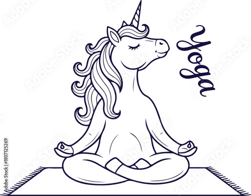 Unicorn meditating in yoga pose on a mat 1.