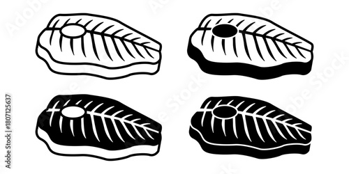 Fish Fillet Black Icon Bundle for Seafood Menu and Culinary Ingredient Design