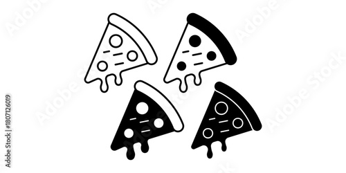 Pizza Slice Black Icon Bundle for Italian Food, Fast Meals, and Menu Illustration