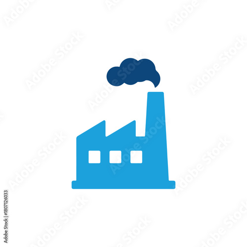 Industrial factory building icon with chimney and smoke representing manufacturing, production plants, and industrial infrastructure services.