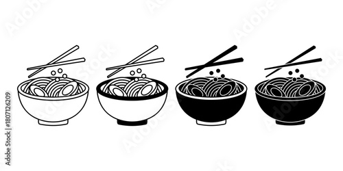 Ramen Bowl Black Icon Bundle for Noodle Dishes and Asian Culinary Graphics