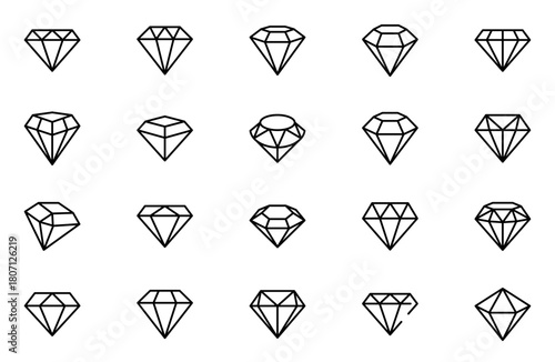 Diamond line icon set. Outline money symbols for website design, mobile application, ui. Collection of fashion pictogram. Vector illustration, editable strok.
