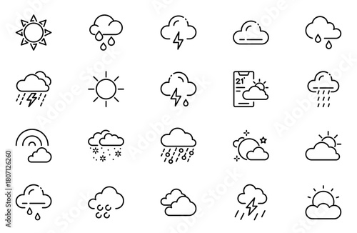 Weather outline icons set. Linear icon collection. Editable stroke. Vector illustration.