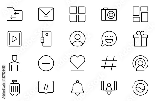 Influencer line icons set. Marketing, Ambassador, Feedback, Rating, Trust, Influence, People, Megaphone, Influencer, video, likes, social media outline icon collection.