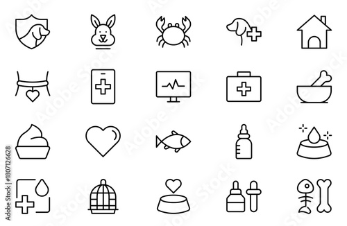 Veterinary line Icon Set. A compassionate collection of icons designed for veterinary clinics and pet care services.