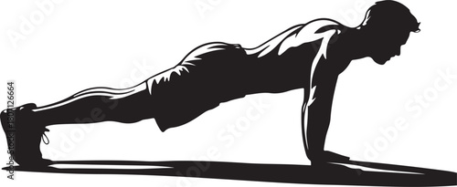 Silhouette of a man performing a plank exercise on a white background