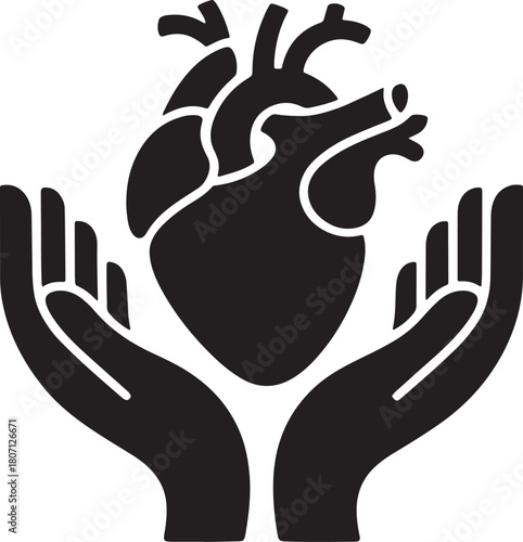Human heart held by caring hands, symbolizing health and protection