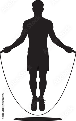 Silhouette of a man jumping rope exercising on a plain background