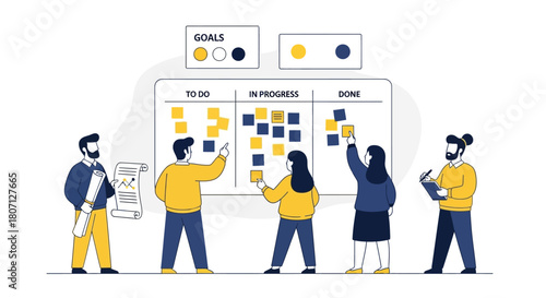 Team collaborating on a Kanban board, visualizing tasks in To Do, In Progress, and Done columns.