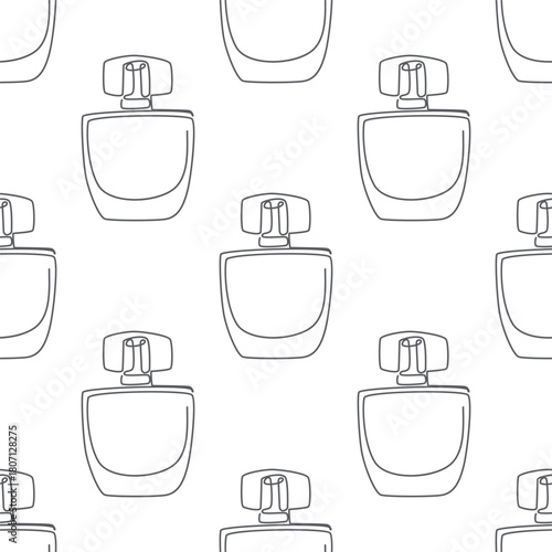 Outline perfume bottle seamless pattern. Hand drawn Fashion wallpaper, beauty background, fabric, textile, print, wrapping paper or package design.