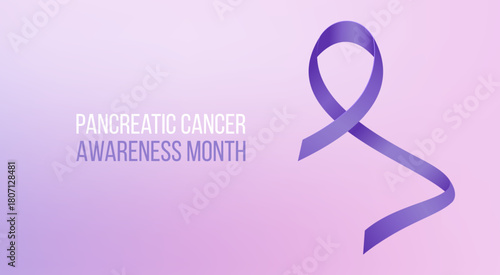 Pancreatic Cancer Awareness Month concept. Banner template with purple ribbon. Vector illustration.