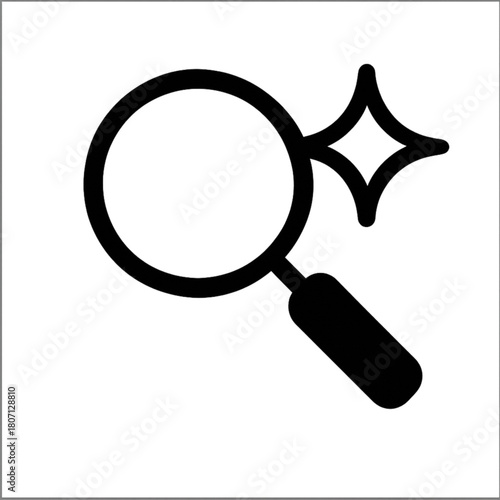 Black vector magnifying glass icon isolated on white, a zoom tool and optical loupe instrument used for search, discovery, and magnification