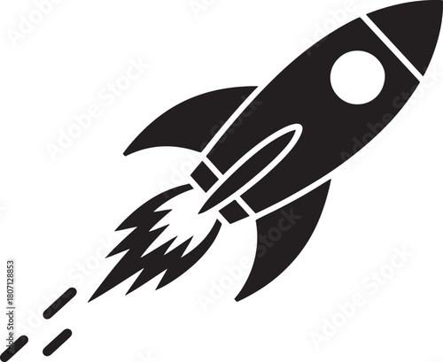 Rocket launching icon with trail representing startup and progress