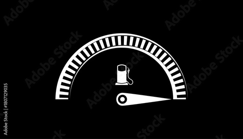 Car dashboard fuel gauge meter on black background with white marks and indicator. Transportation vector design with fuel pump. 