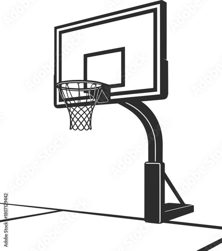 Basketball Hoop Illustration Black and White Vector.
