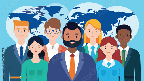 International business team group, flat vector isolated.
