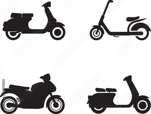 Scooter and motorbike icon set silhouette classic and modern transport