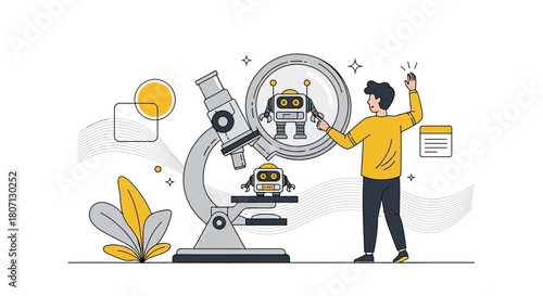 Exploring the future of technology an engaging illustration of a scientist and robotics research