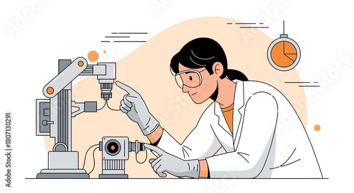 Female scientist works with automated robotics in a futuristic laboratory setting showing innovation