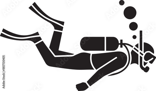 Scuba diver swimming underwater with snorkel mask tank fins