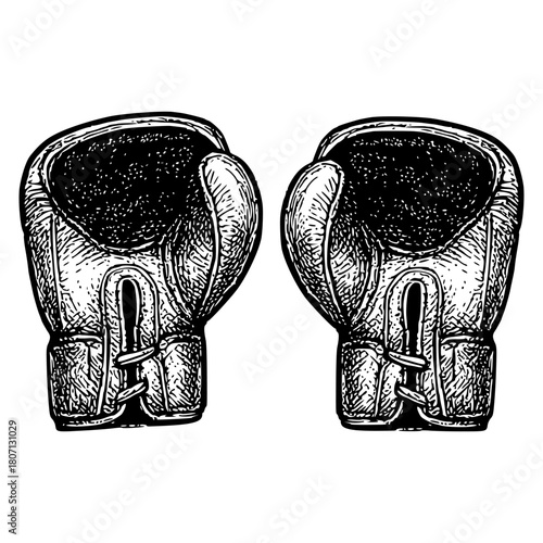 Boxing gloves vintage hand drawing style black and white