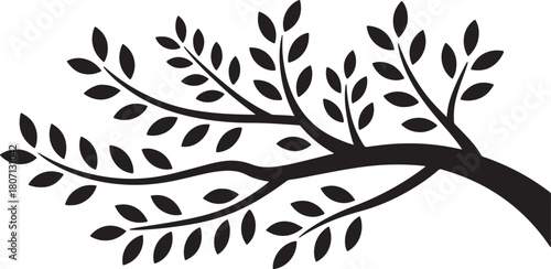 tree branch Stylized black silhouette with leaves, isolated vector