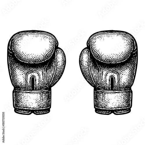 Boxing gloves vintage hand drawing style black and white