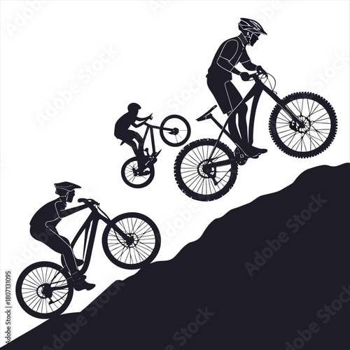 Mountain bike silhouette stock illustration Bundle, in silhouette, Mountain bike Lover vector graphic design, Mountains bike vector, Mountain bike