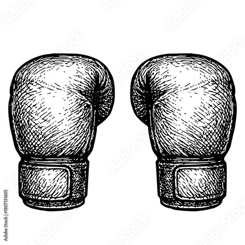 Boxing gloves vintage hand drawing style black and white