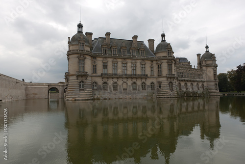 France's Chantilly Castle on a cloudy summer day
