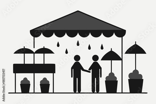 Charcoal Sketch of Rainy Flower Market