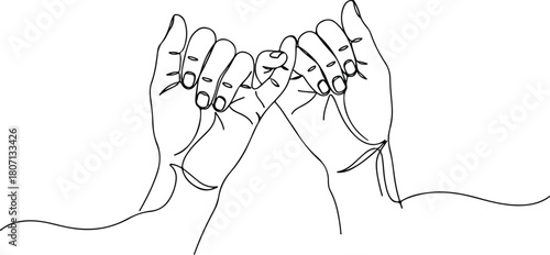 Pinky Promise Hands Intertwined Symbolizing Trust and Commitment Line Art.