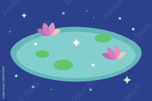Crystal Clear Pond with Star-Shaped Lily Pads