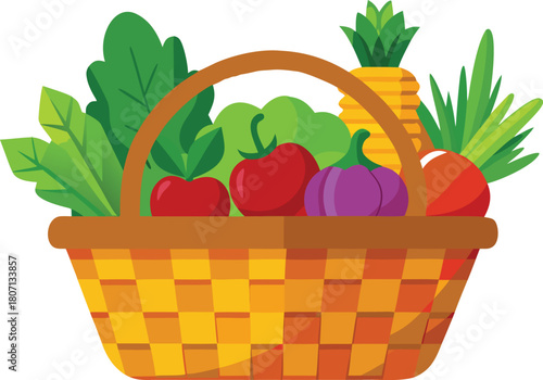 Realistic vegetable basket icon, fresh produce mix.