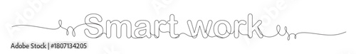 Continuous line art of the word SMART WORK with curved and elongated lines. This image is for stickers, banners, and advertisements in various places.