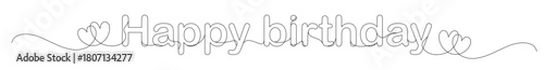 Continuous line art of the words HAPPY BIRTHDAY with curved and elongated lines. This image is for stickers, banners, and advertisements in various places.