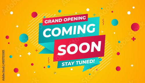Coming Soon Sale Banner vector template. Grand Opening vector graphic element. Super shop label Promo design. Product opening festival background collection.