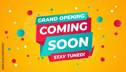 Coming Soon Sale Banner vector template. Grand Opening vector graphic element. Super shop label Promo design. Product opening festival background collection.