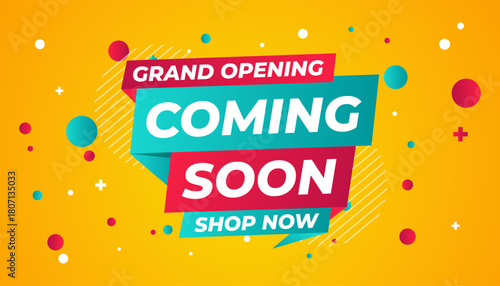 Coming Soon Sale Banner vector template. Grand Opening vector graphic element. Super shop label Promo design. Product opening festival background collection.