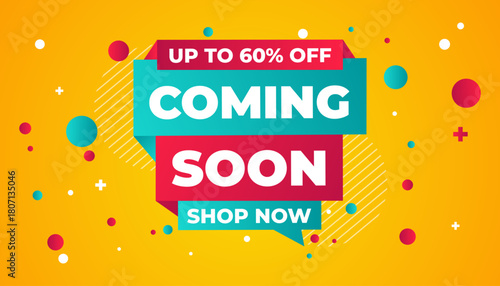 Coming Soon Sale Banner vector template. Grand Opening vector graphic element. Super shop label Promo design. Product opening festival background collection.