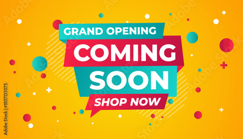 Coming Soon Sale Banner vector template. Grand Opening vector graphic element. Super shop label Promo design. Product opening festival background collection.
