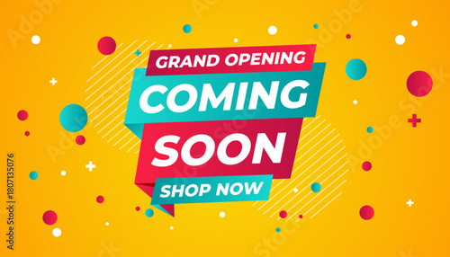 Coming Soon Sale Banner vector template. Grand Opening vector graphic element. Super shop label Promo design. Product opening festival background collection.