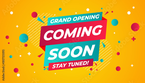 Coming Soon Sale Banner vector template. Grand Opening vector graphic element. Super shop label Promo design. Product opening festival background collection.